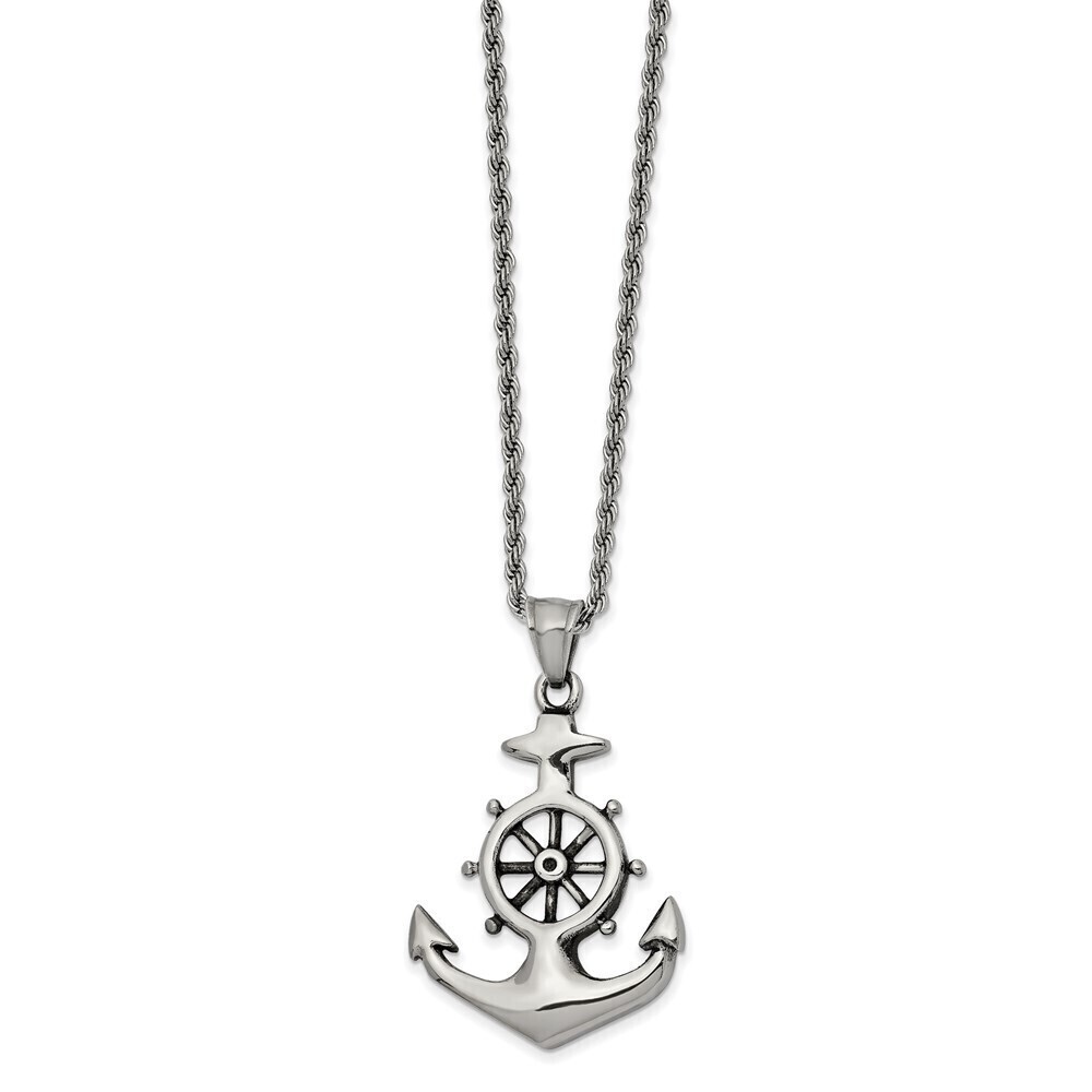 Kazi Luxury Stainless Steel Antiqued and Polished Anchor 24in Necklace